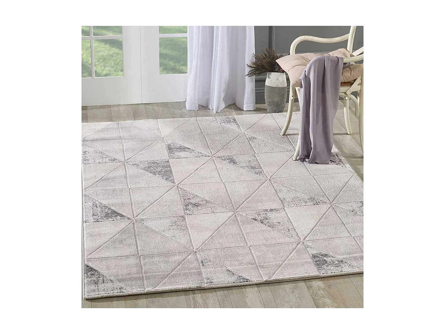 tapis salon 160x220 tissé gris clair rectangle motif géométrique LYN7 VOLITRO