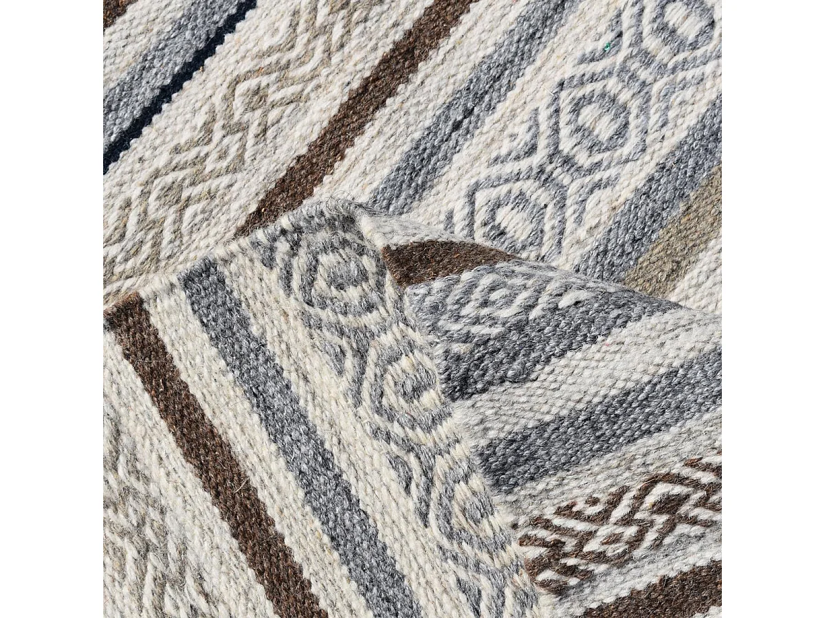 Tappeto Kilim 200x290 rettangolo realizzato a mano in lana beige e marrone