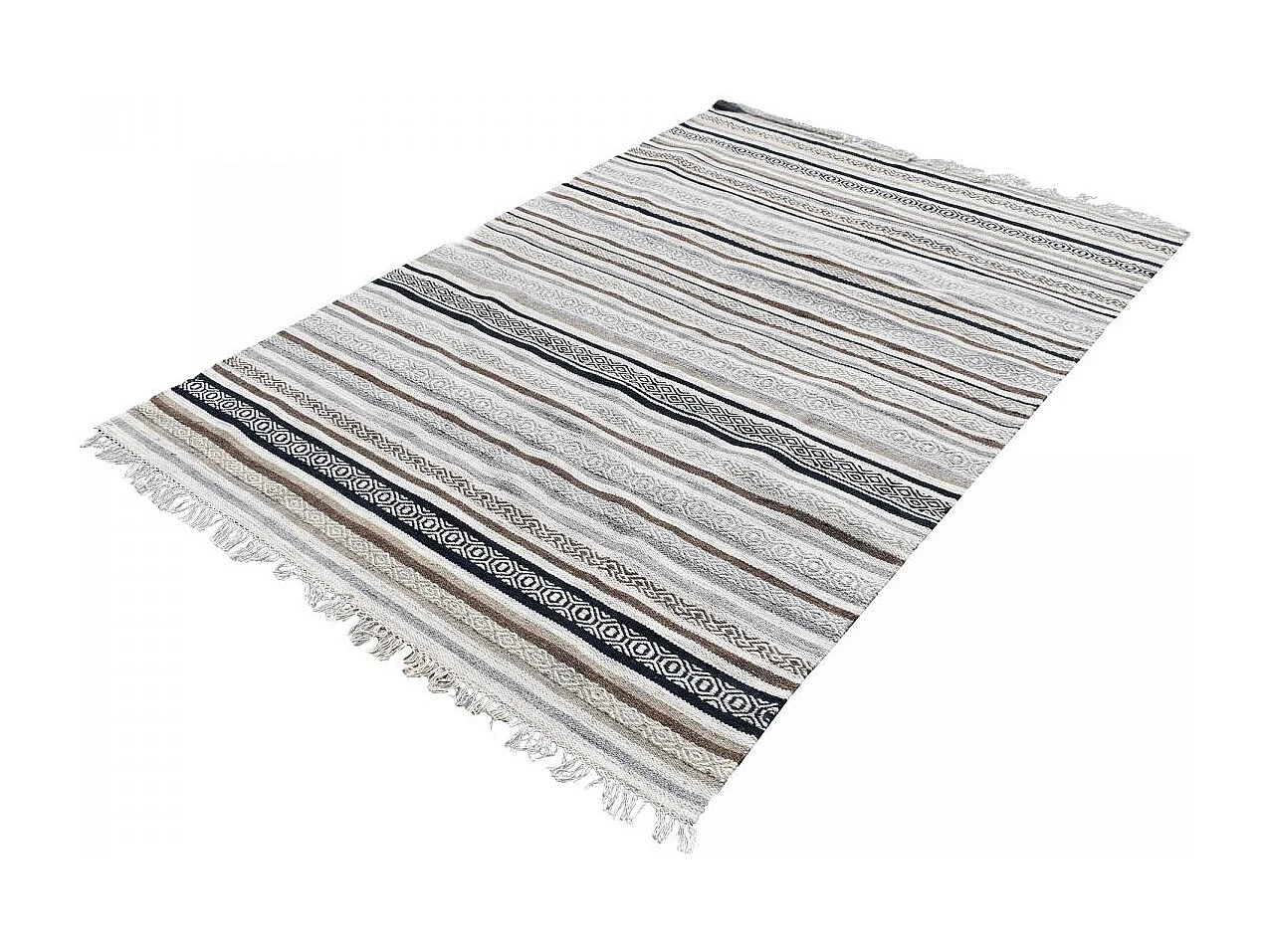 Tappeto Kilim 200x290 rettangolo realizzato a mano in lana beige e marrone