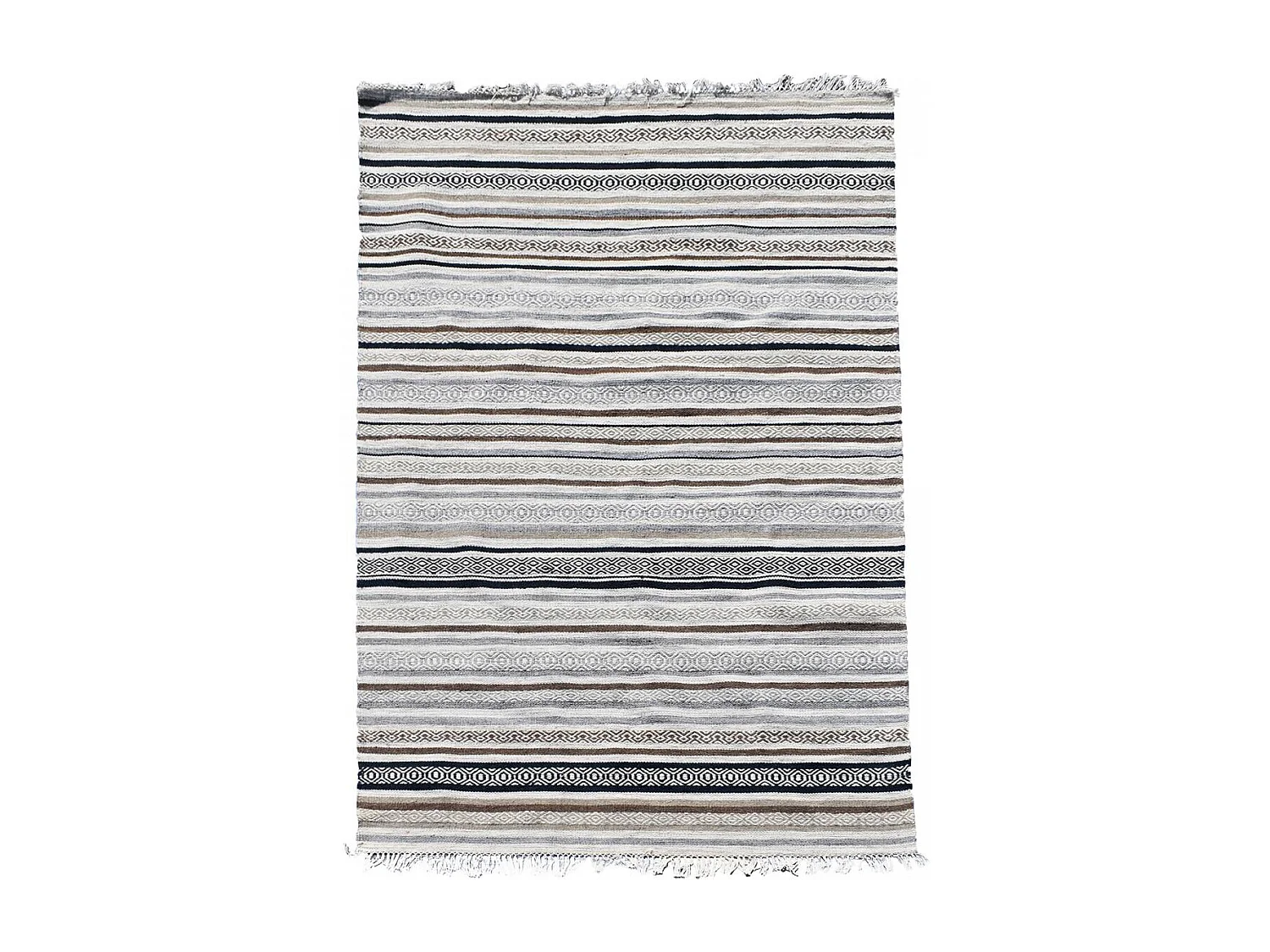 Tapis kilim 200x290 rectangle fait à la main en laine beige et marron