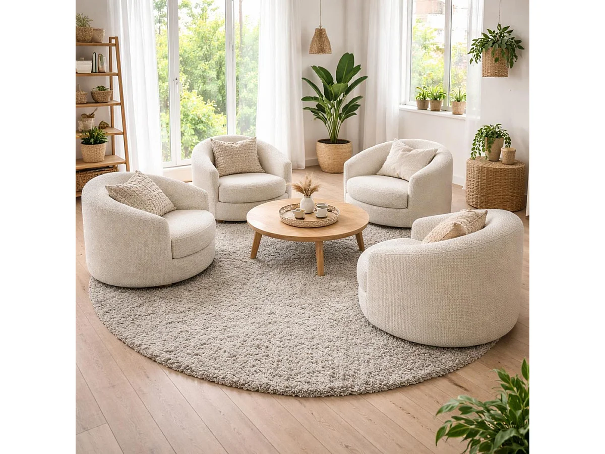 Tapis poils longs shaggy Ø160cm rond tissé beige motif uni UNI L