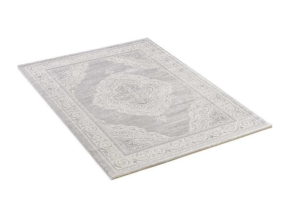 Tapis oriental 200x280 rectangle gris clair tissé motif ancestral LYN7 FALAN