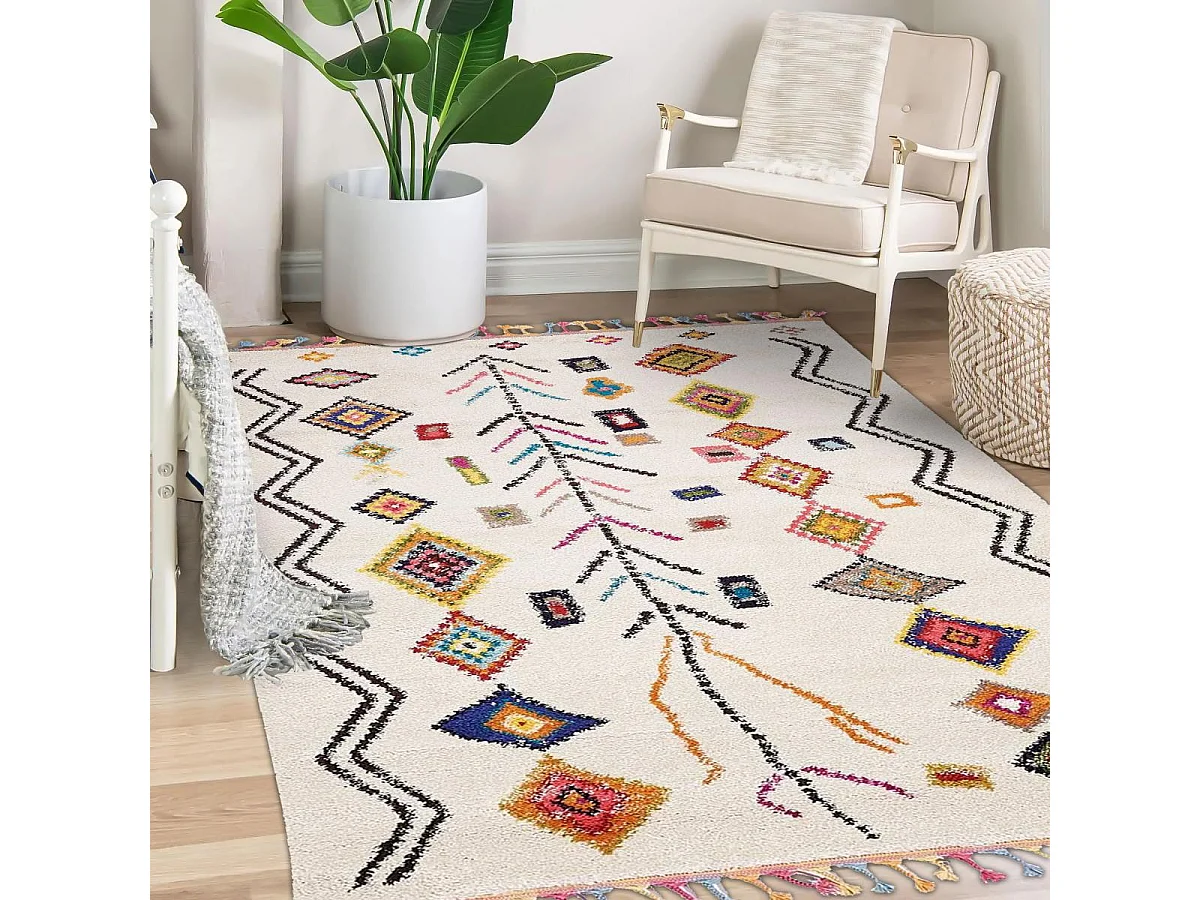 Tapis berbère 200x290 tissé motif ethnic LYN5 OURIKA ivoire