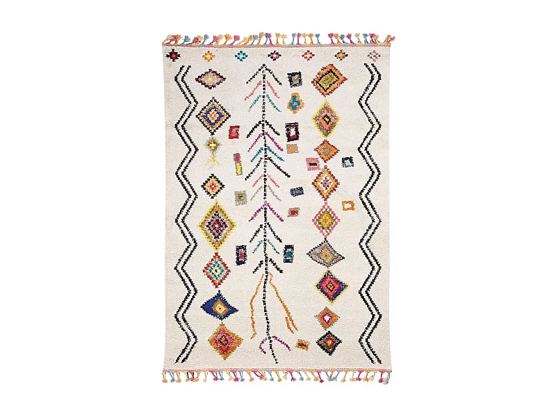 Tapis berbère 200x290 tissé motif ethnic LYN5 OURIKA E ivoire