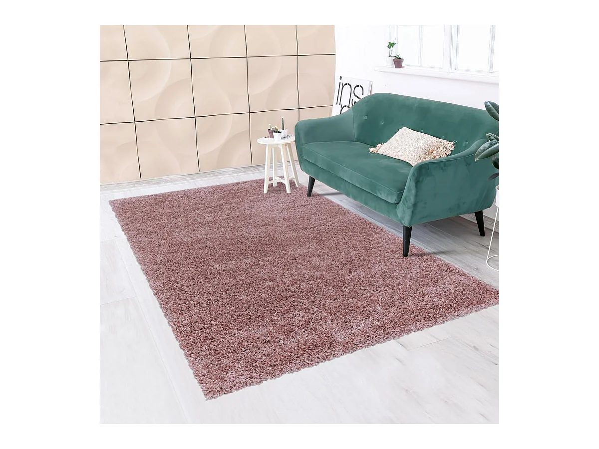 Tapis poils longs shaggy Ø200cm rond tissé rose motif uni UNI I