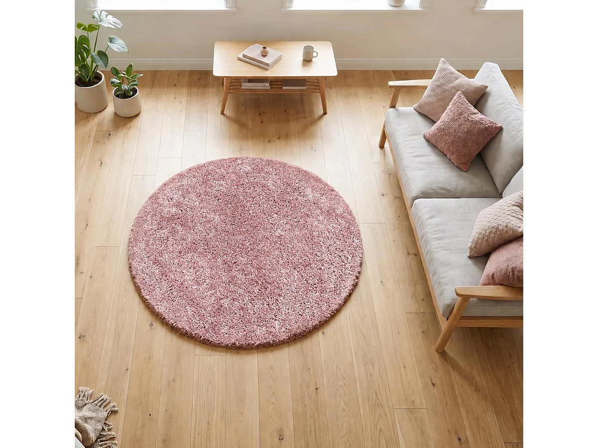 Tapis rond poils longs shaggy tissé motif uni UNI I
