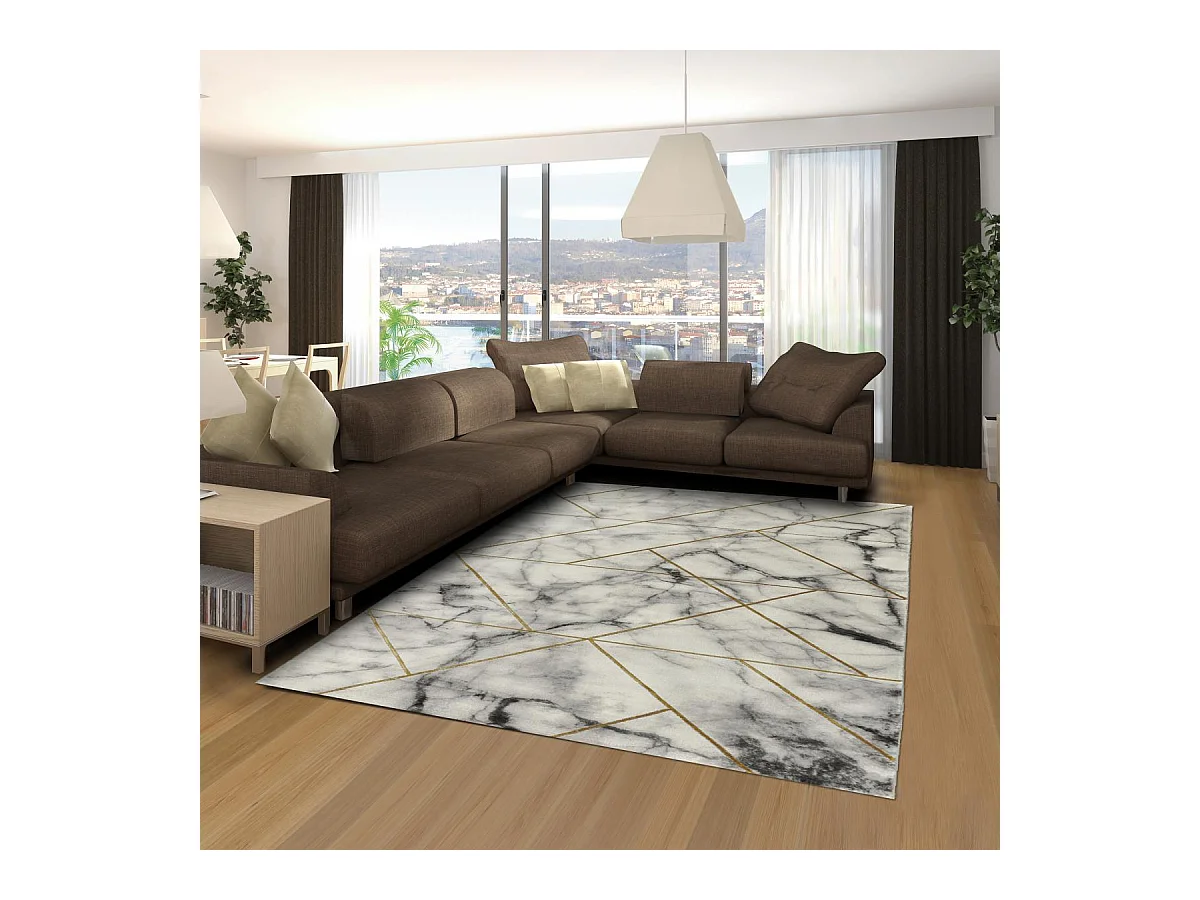 tapis chambre 120x170 tissé gris et or rectangle motif abstrait MARBLI