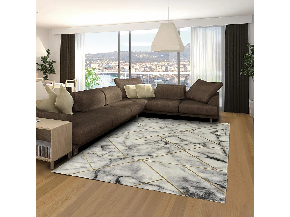 tapis chambre 120x170 tissé gris et or rectangle motif abstrait MARBLI