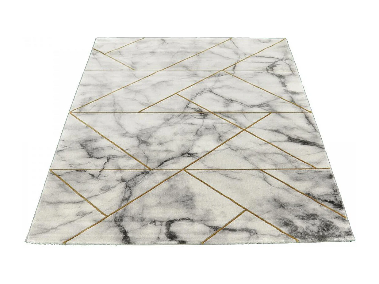 tapis chambre 120x170 tissé gris et or rectangle motif abstrait MARBLI