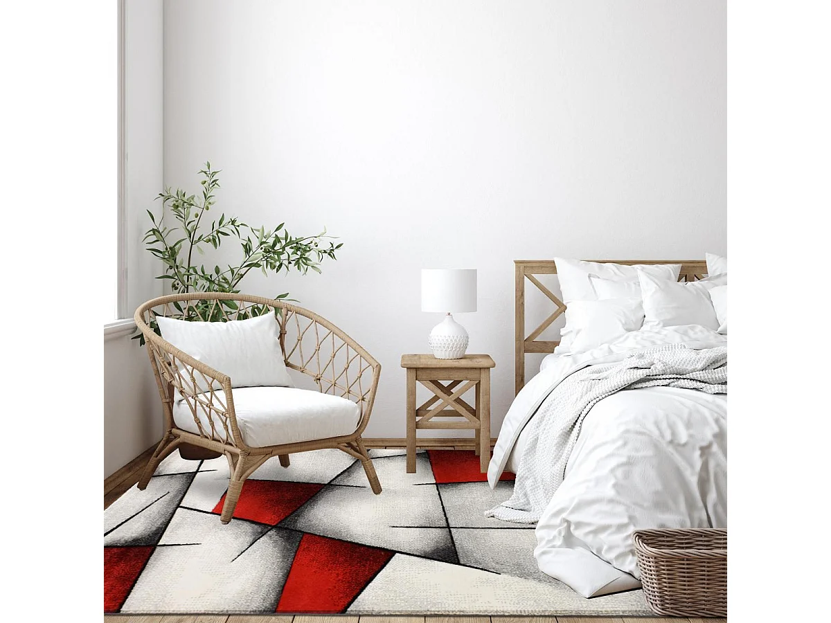 tapis chambre 80x150 tissé rouge rectangle motif géométrique TRIANGULA