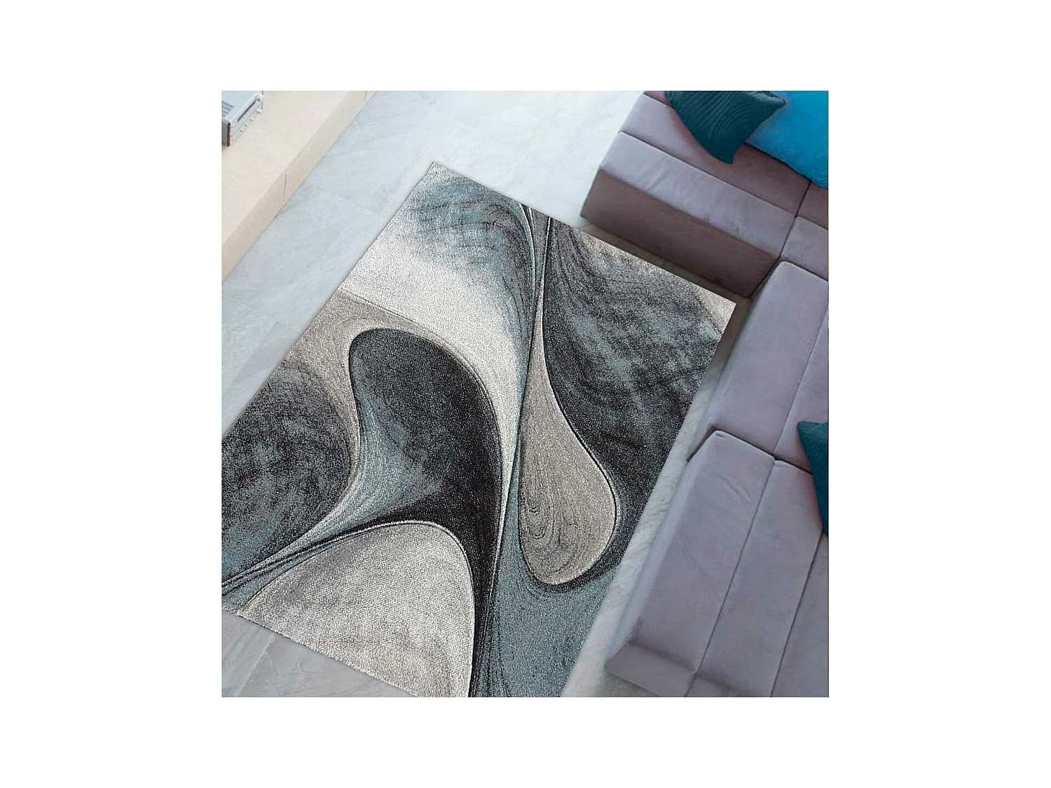 tapis salon 160x230 tissé bleu et gris rectangle Motif rond GARCA