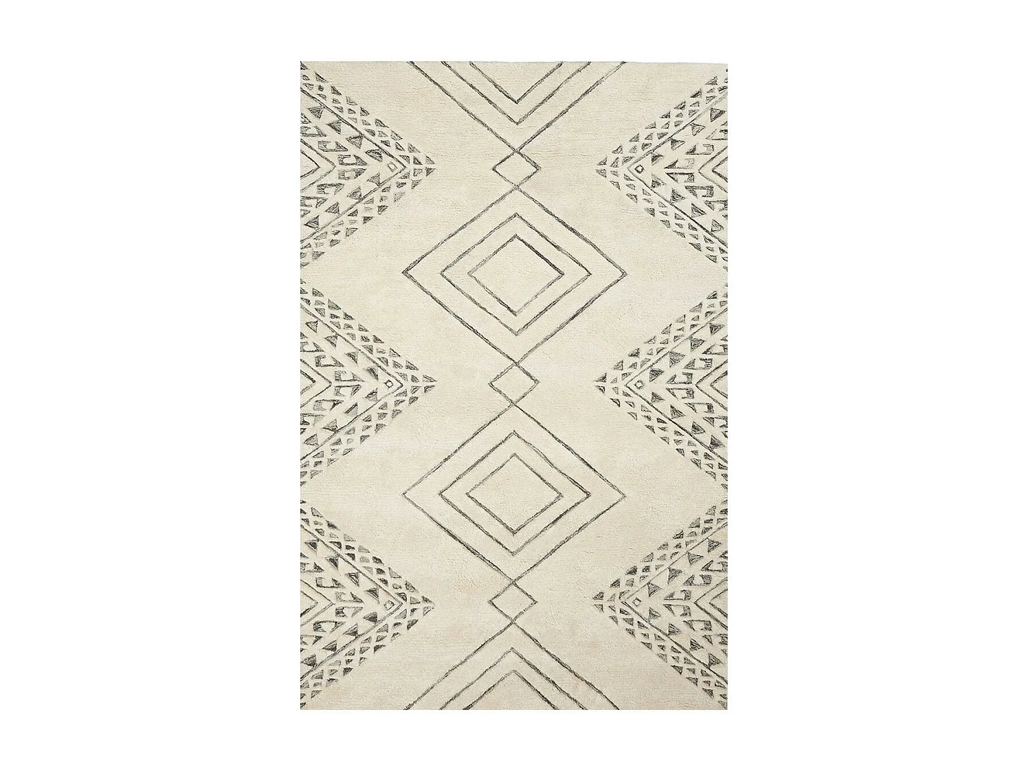 tapis salon 120x170 fait à la main en laine beige motif traditionnel