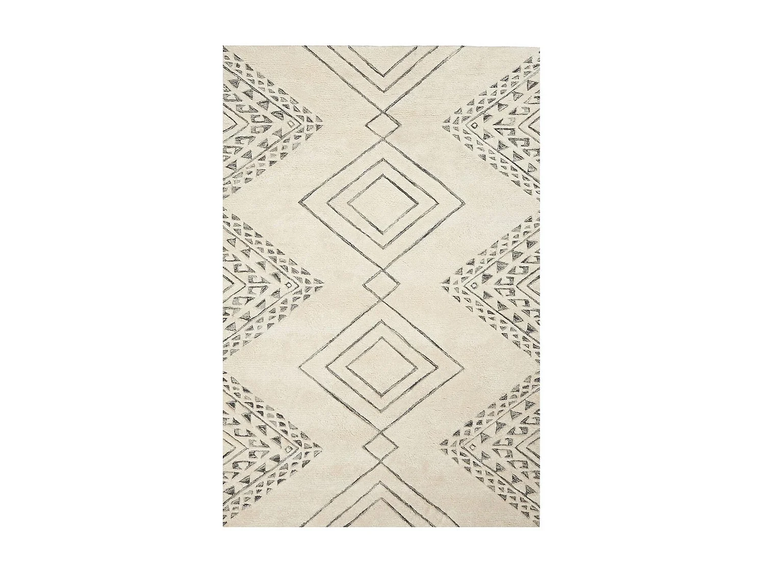 tapis salon 120x170 fait à la main en laine beige motif traditionnel