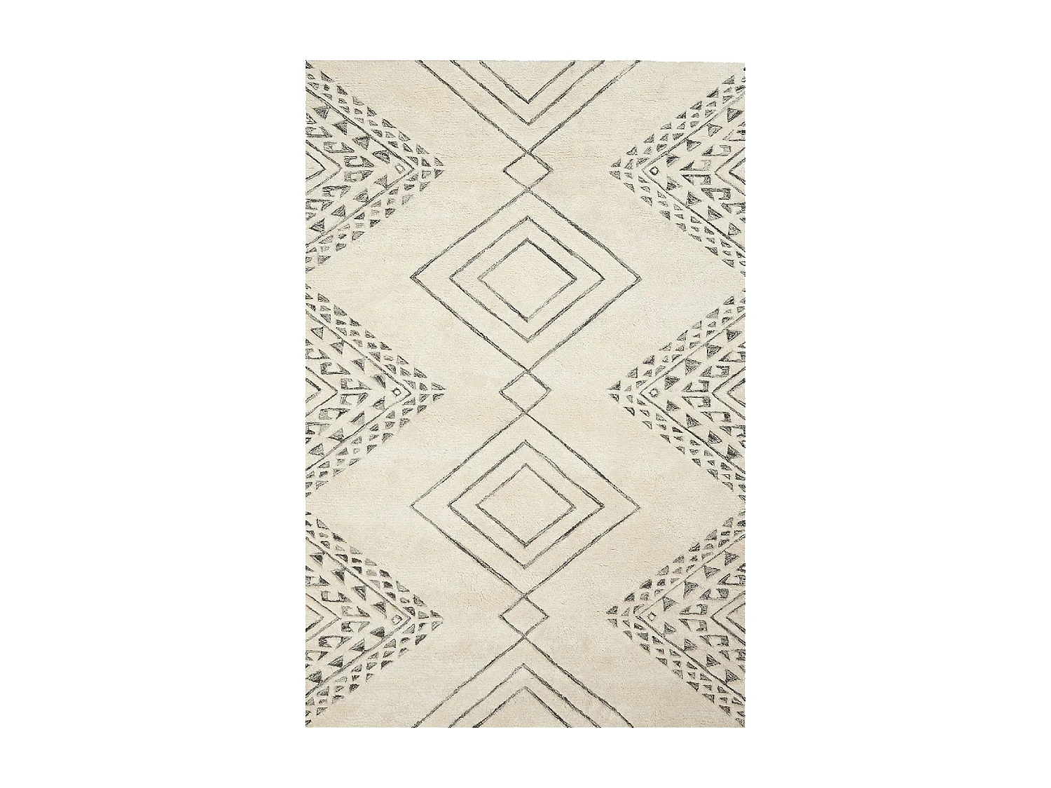 tapis salon 120x170 fait à la main en laine beige motif traditionnel