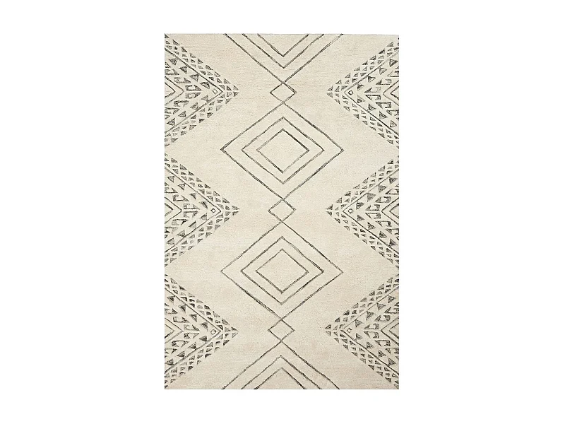 tapis salon 120x170 fait à la main en laine beige motif traditionnel