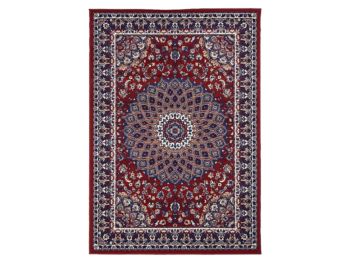Tapis oriental 120x170 rectangle crème et rouge tissé motif ethnique LYN1 ROSOR