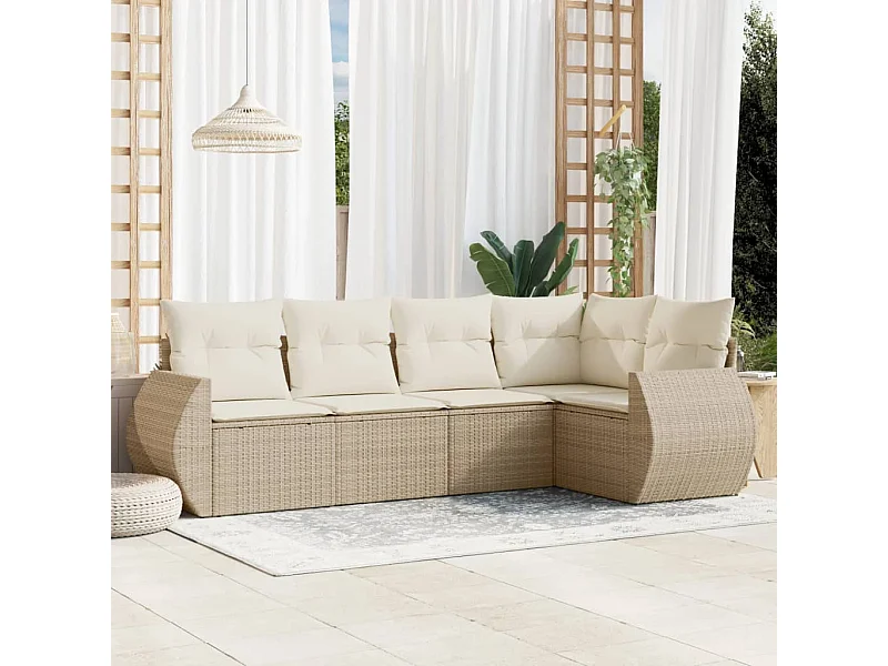 Juego de sofás jardín con cojines 5 piezas ratán sintético beige