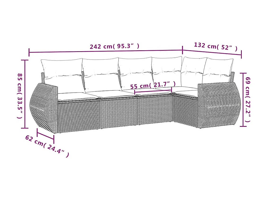 Salon de jardin avec coussins 5 pièces beige résine tressée