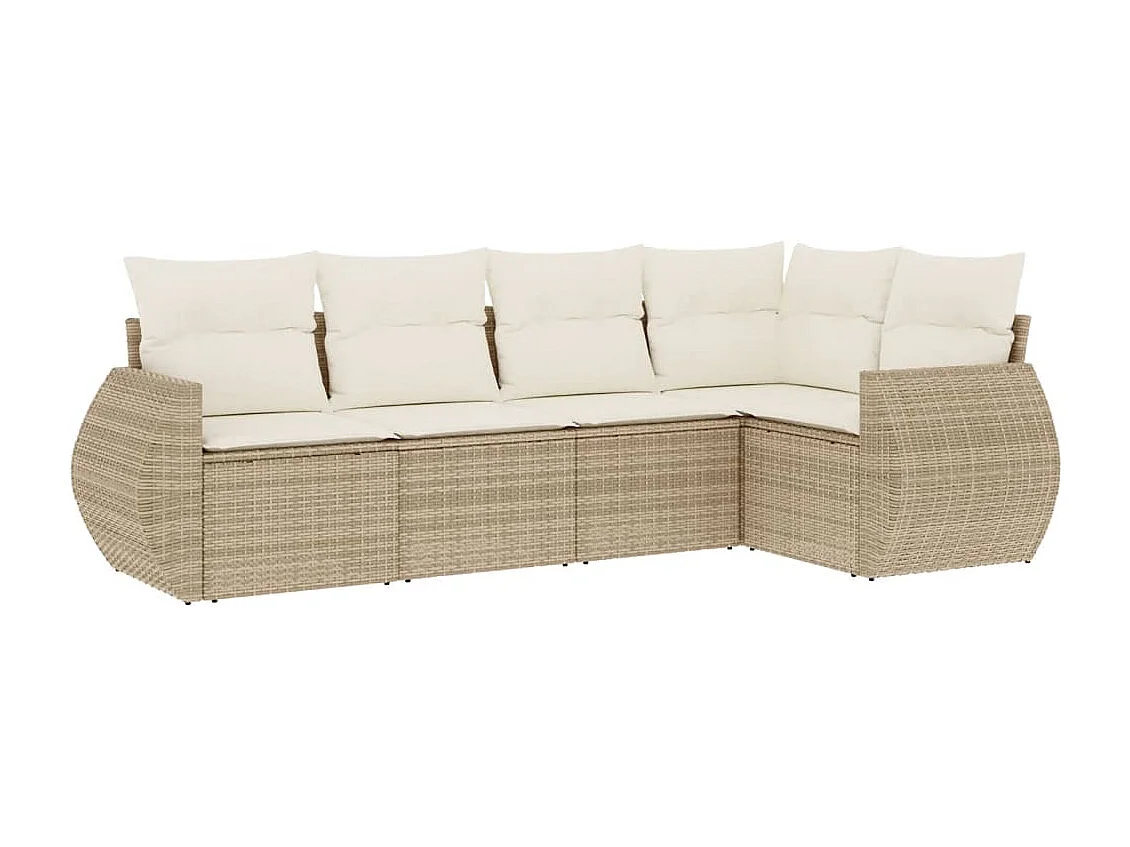 Salon de jardin avec coussins 5 pièces beige résine tressée