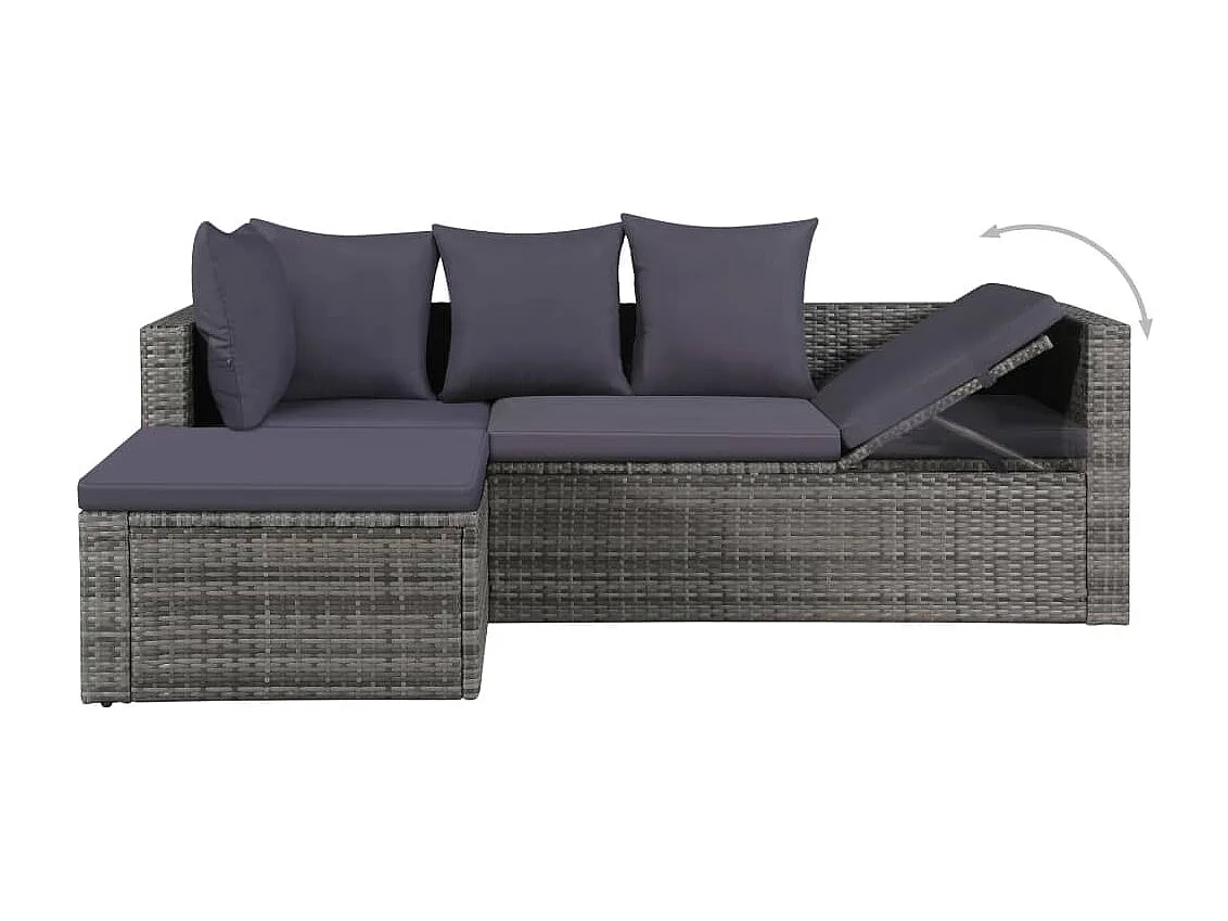 4-delige Loungeset met kussens poly rattan grijs