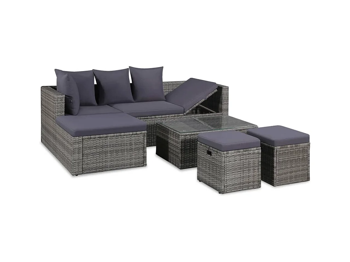 Salon de jardin 4 pièces avec coussins Résine tressée Gris