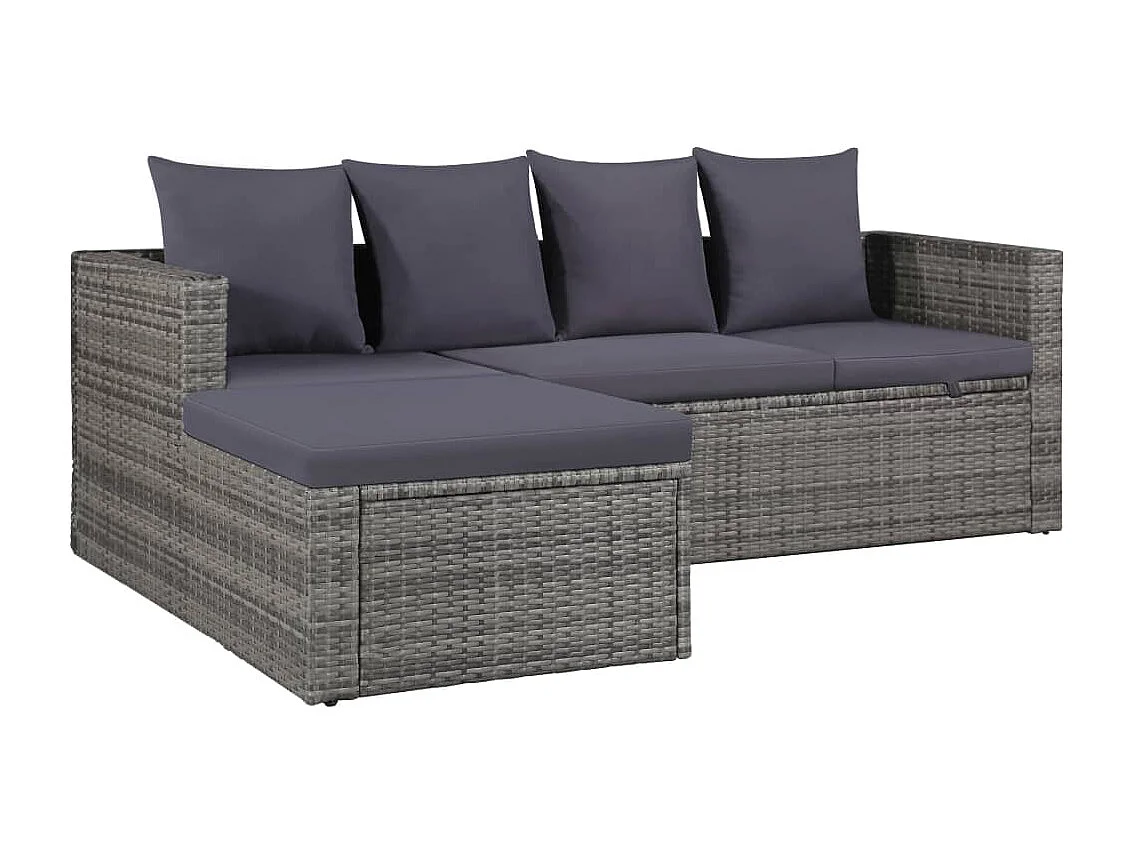 Salon de jardin 4 pièces avec coussins Résine tressée Gris