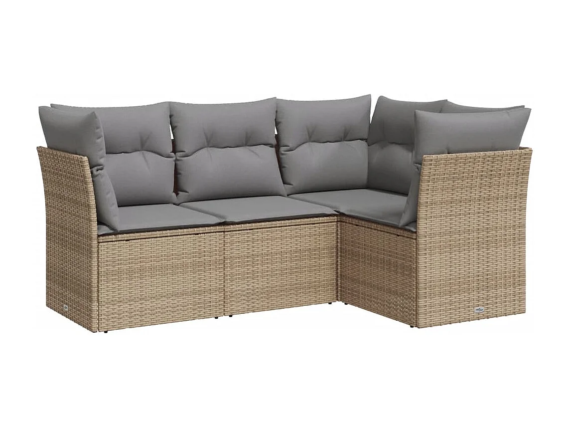 4 peças conjunto de sofás para jardim c/ almofadões vime PE bege