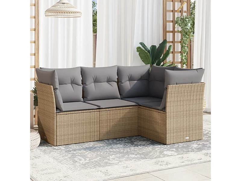 4-delige Loungeset met kussens poly rattan beige