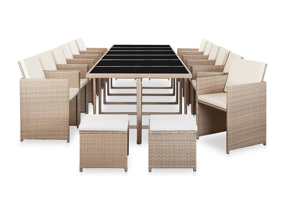 Set comedor de jardín 17 piezas y cojines ratán sintético beige