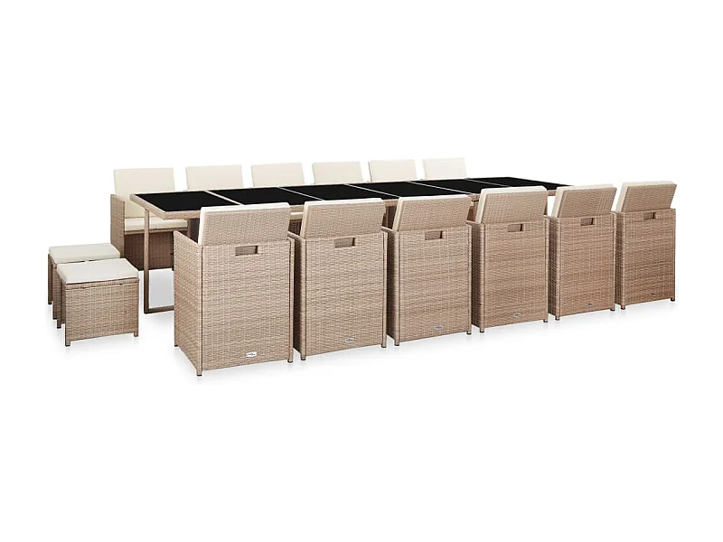 Salon de jardin avec coussins 17 pièces Résine tressée Beige