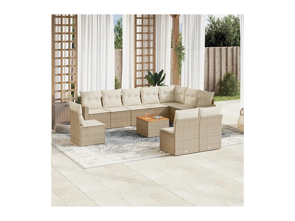 Salon de jardin 11 pièces avec coussins beige résine tressée