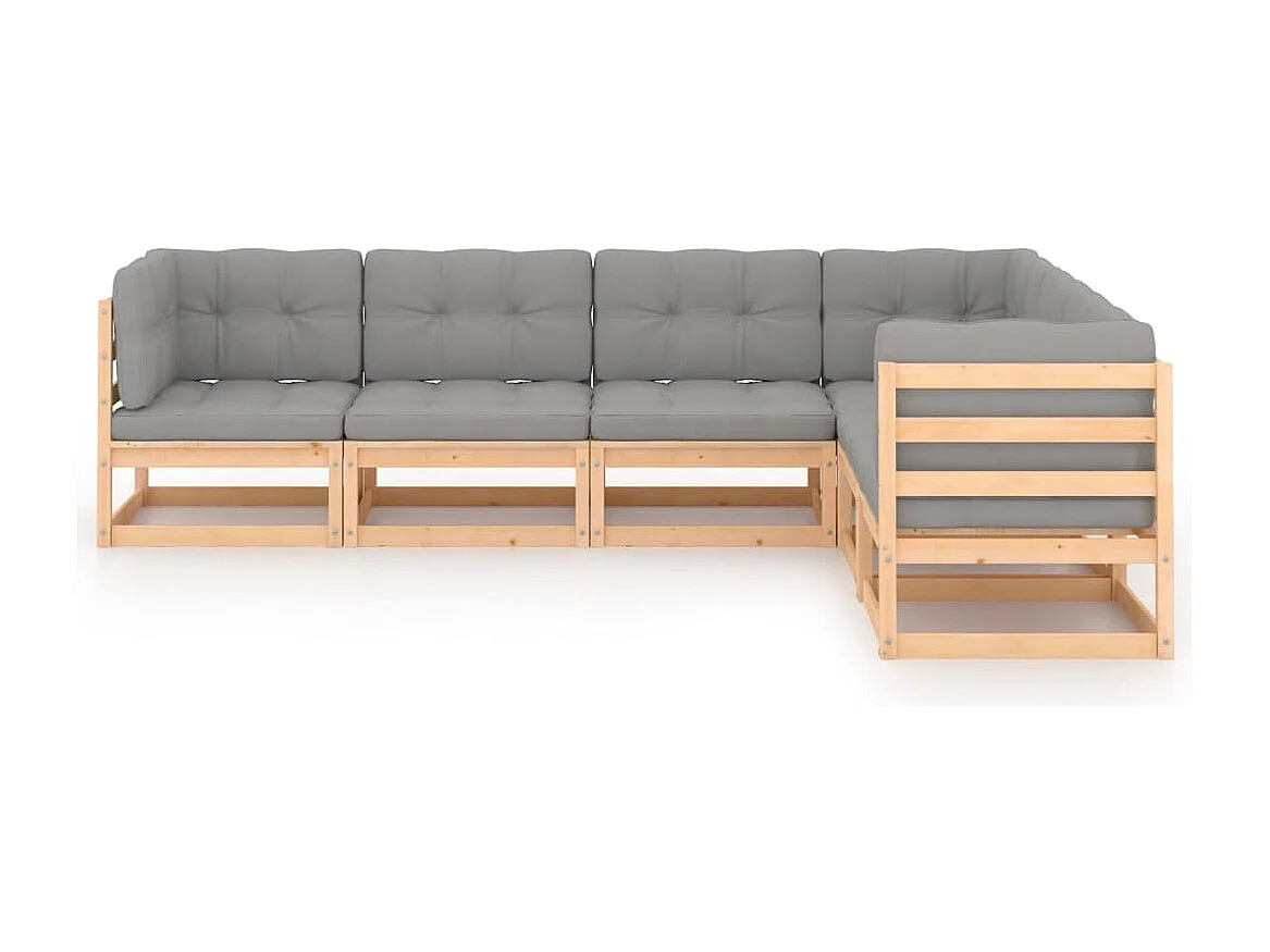 Muebles de jardín 6 piezas con cojines de madera de pino maciza