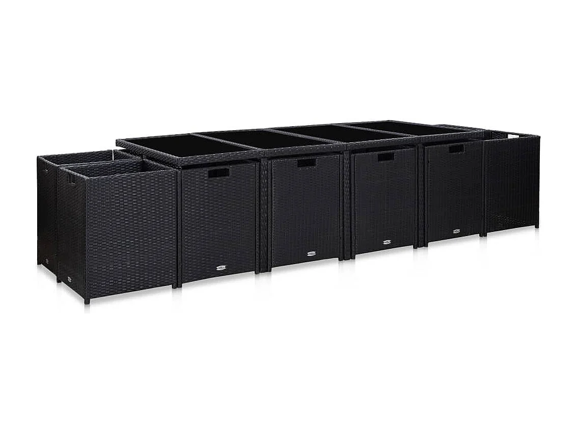 Set comedor de jardín 13 piezas y cojines ratán sintético negro