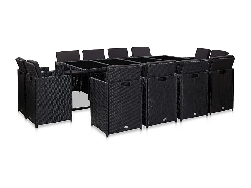 Set comedor de jardín 13 piezas y cojines ratán sintético negro