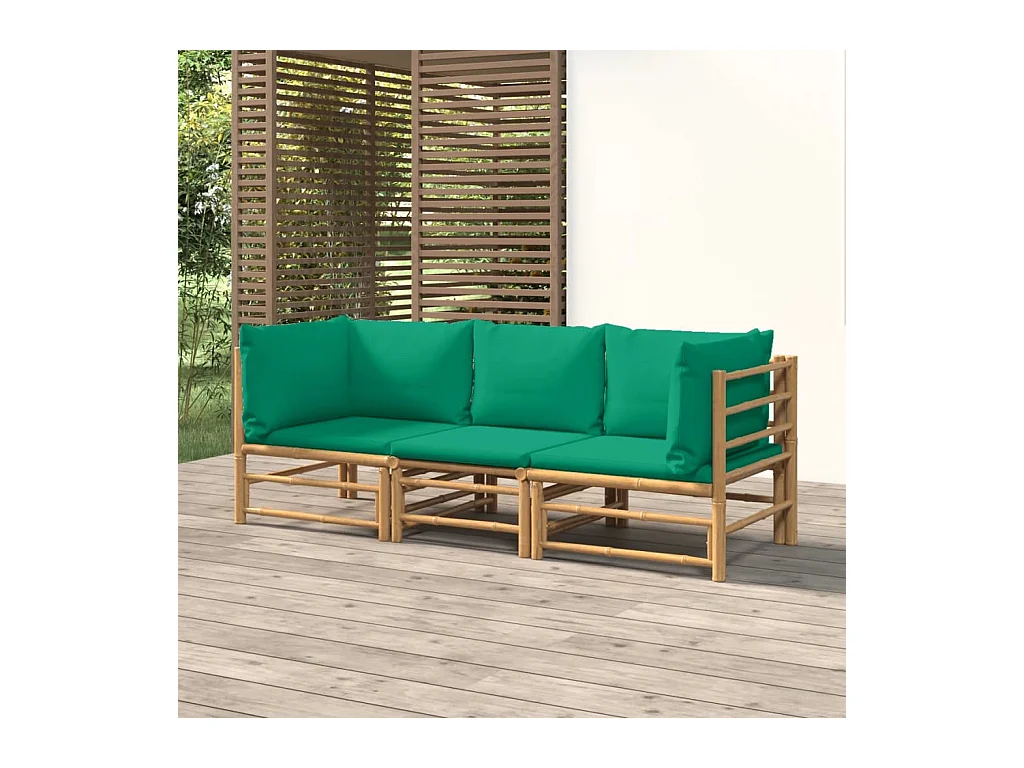 Salon de jardin 3 pièces avec coussins vert bambou