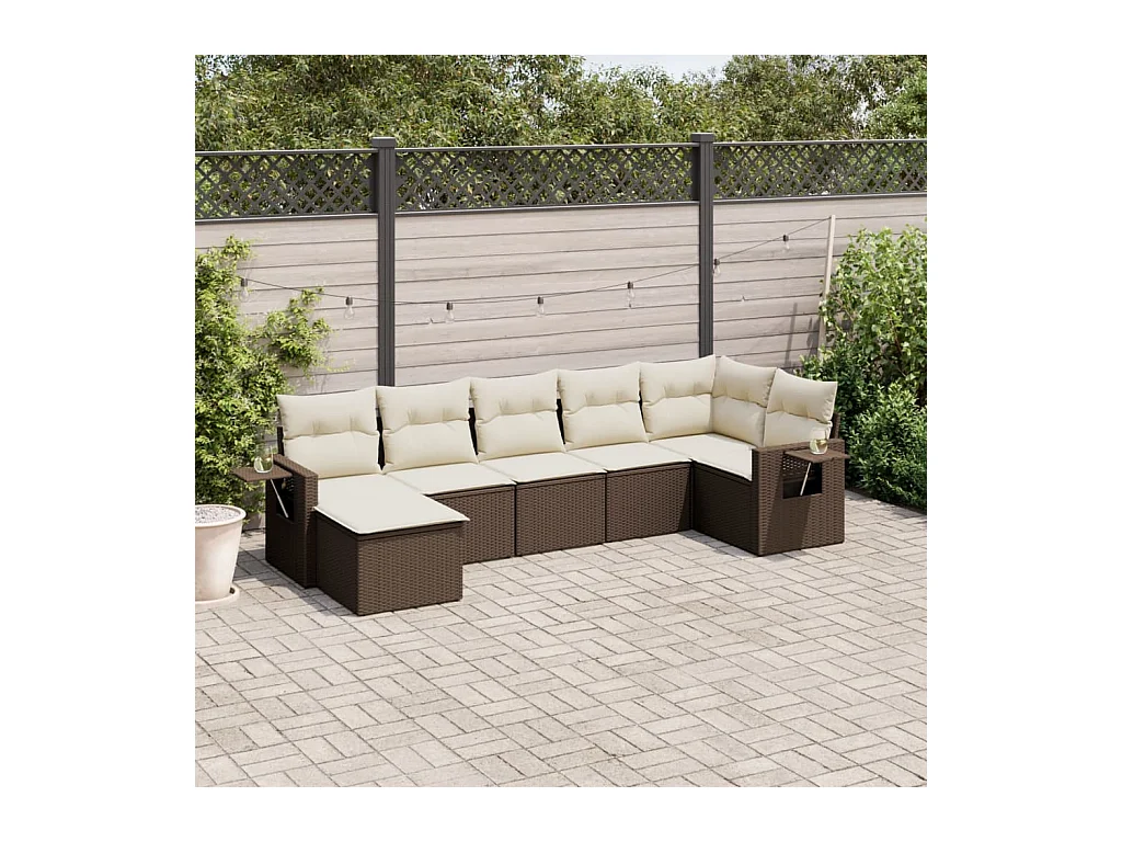 Salon de jardin avec coussins 7 pièces marron résine tressée