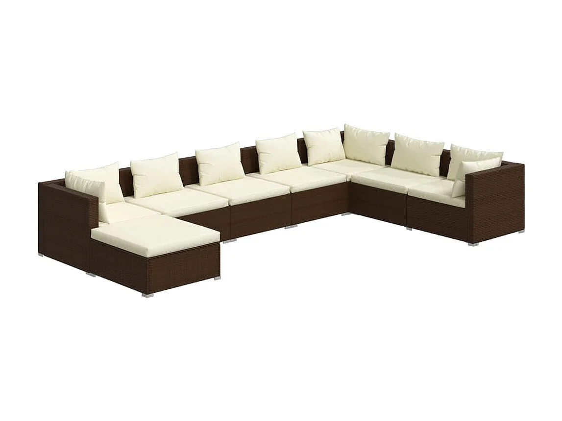 8-delige Loungeset met kussens poly rattan bruin