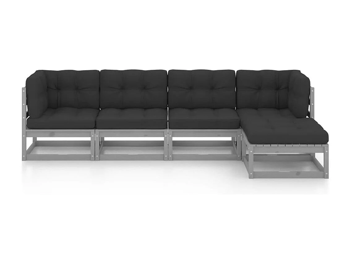 5 peças conjunto lounge de jardim c/ almofadões pinho maciço