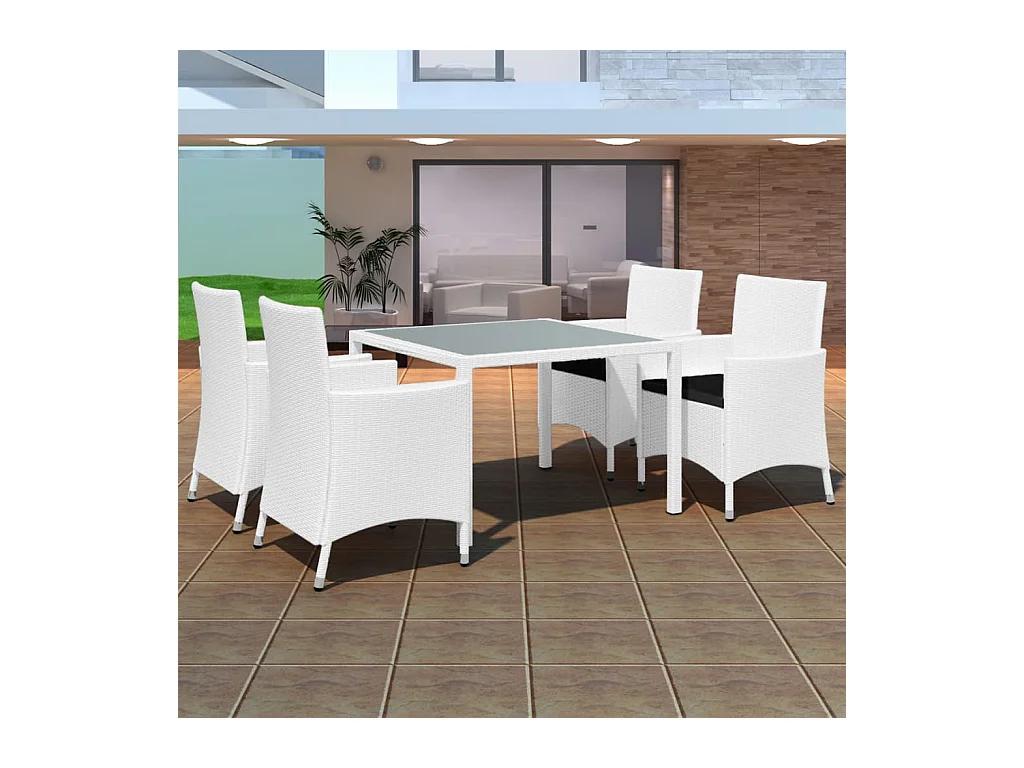 Set de comedor de jardín 5 piezas ratán sintético blanco crema