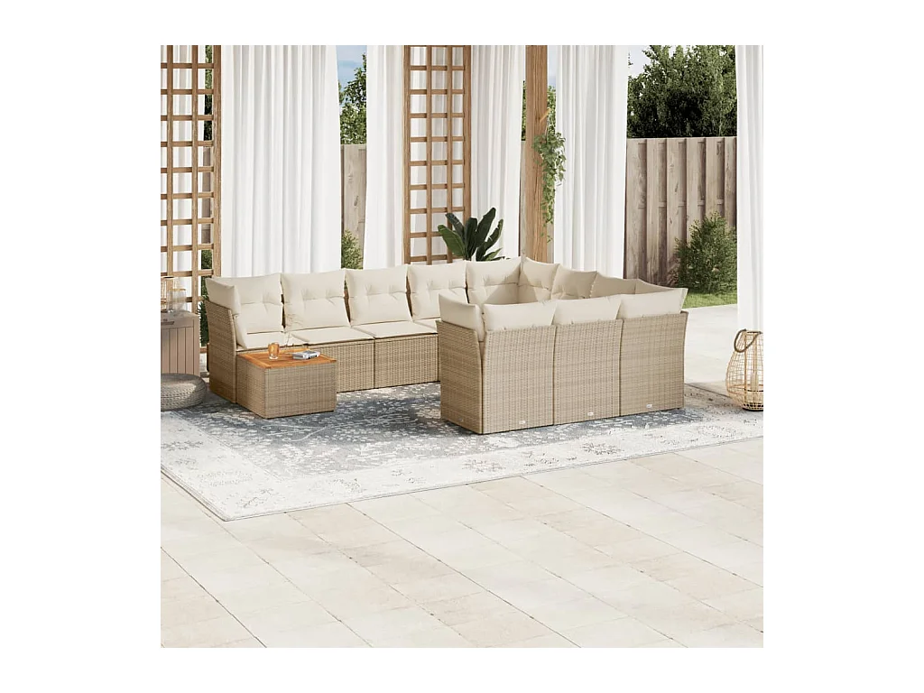 11 peças conjunto sofás de jardim c/ almofadões vime PE bege
