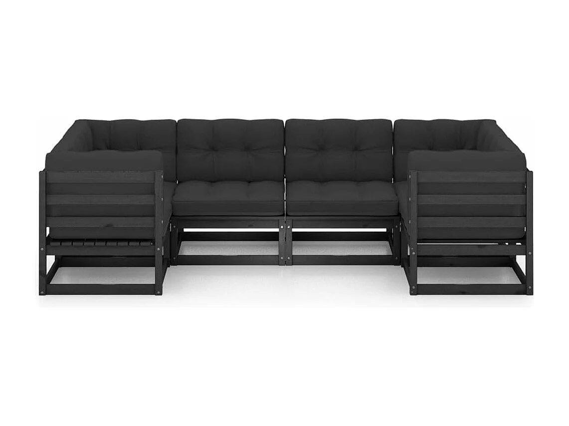 Set de muebles de jardín 6 piezas con cojines madera pino negro