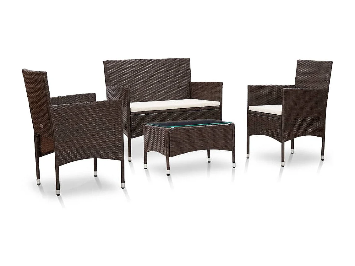4-delige Loungeset met kussens poly rattan bruin