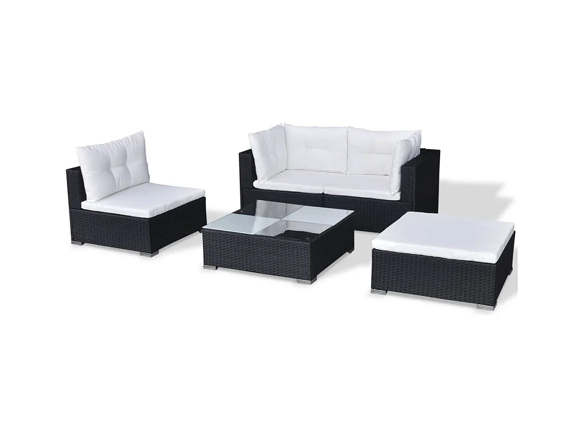 Salon de jardin 5 pièces avec coussins Résine tressée Noir