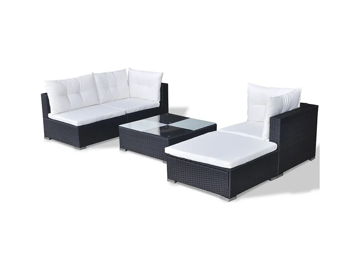 Salon de jardin 5 pièces avec coussins Résine tressée Noir