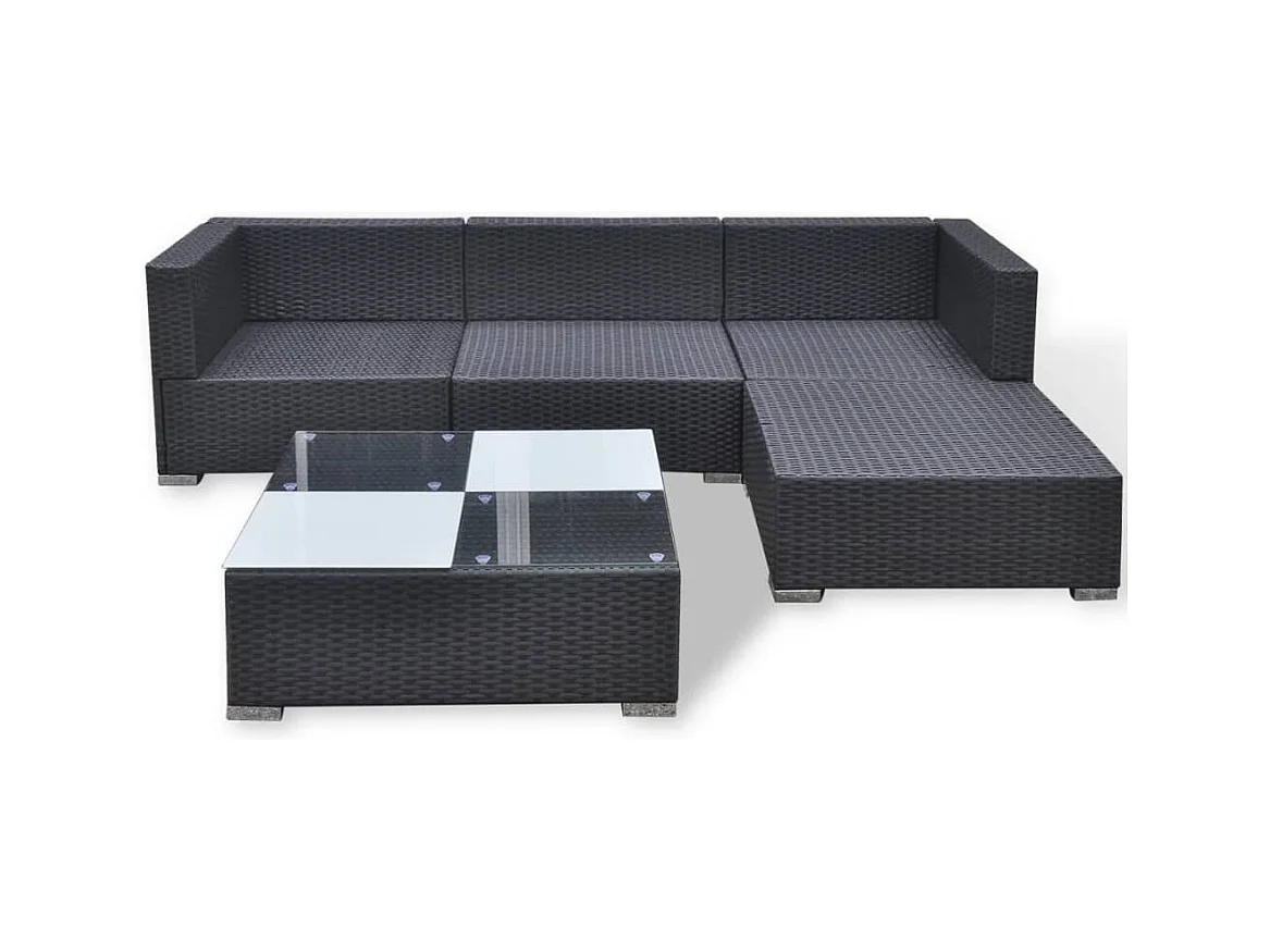 Salon de jardin 5 pièces avec coussins Résine tressée Noir