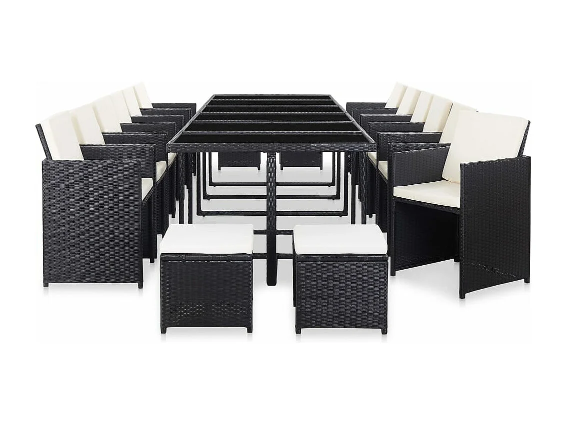 Salon de jardin 17 pièces avec coussins Résine tressée Noir