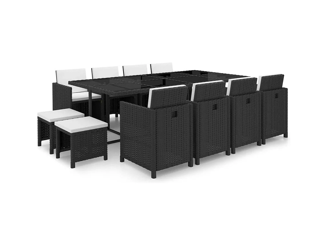 13 peças conjunto jantar exterior com almofadões vime PE preto