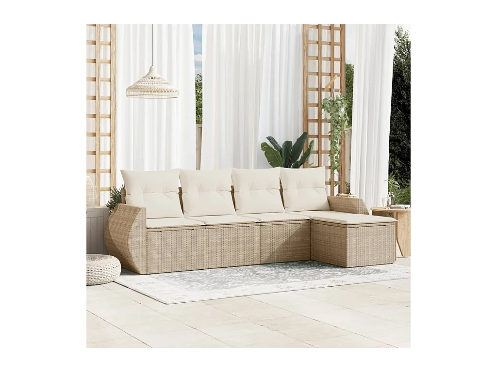 Salon de jardin avec coussins 5 pièces beige résine tressée