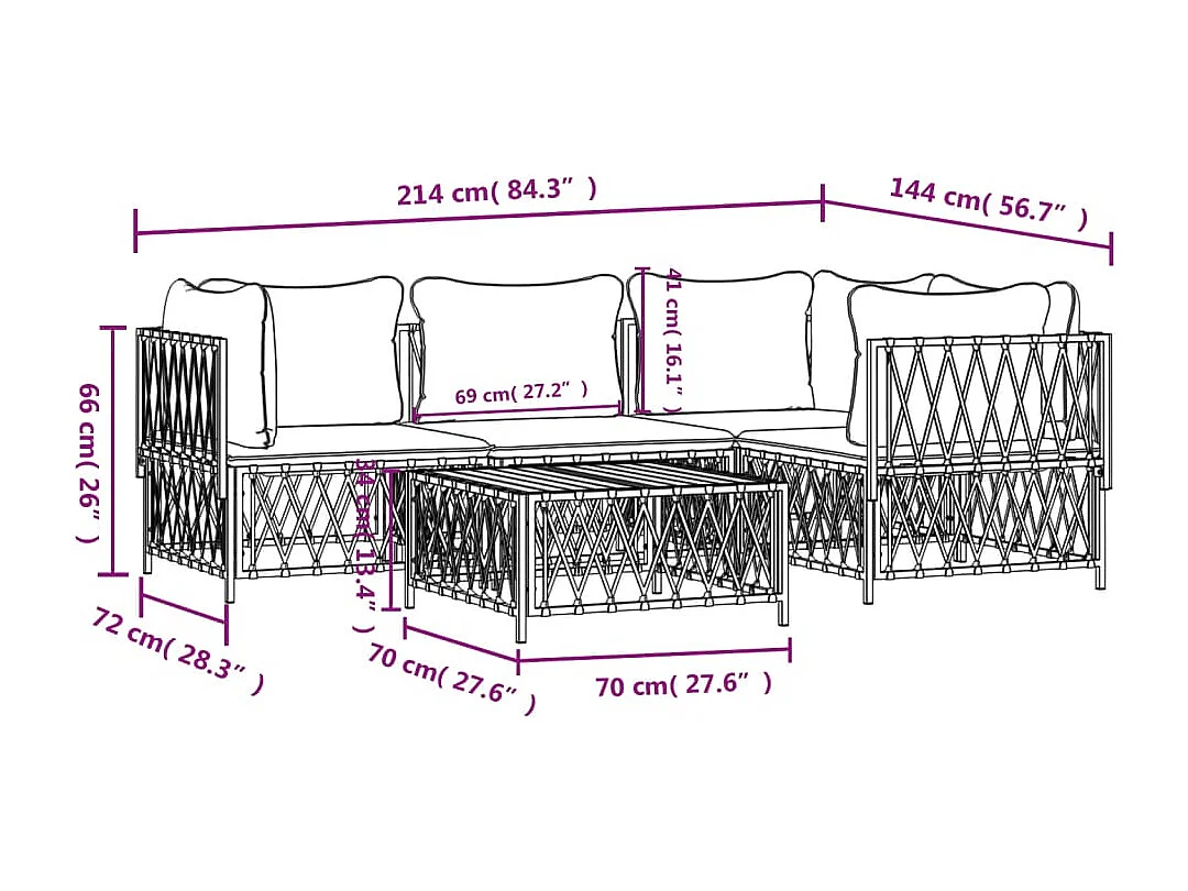 Salon de jardin avec coussins 5 pièces anthracite acier