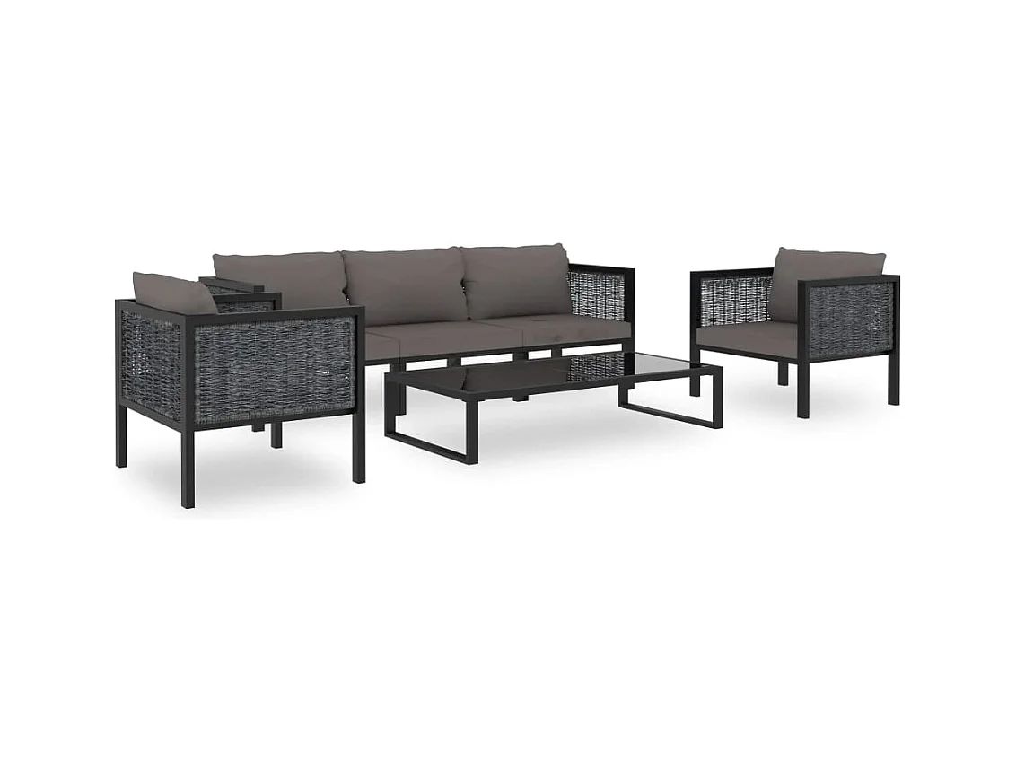 Salon de jardin 6 pièces avec coussins Résine tressée Anthracite